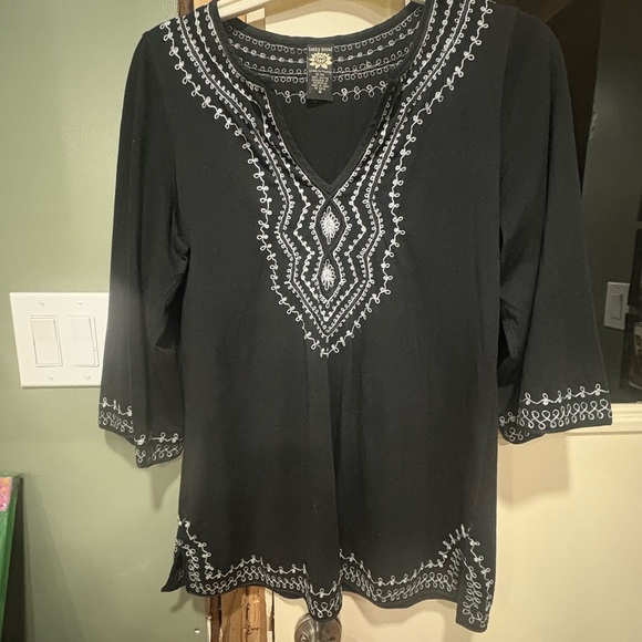 Lucky Brand Tops - Embroidered Black Women's Top